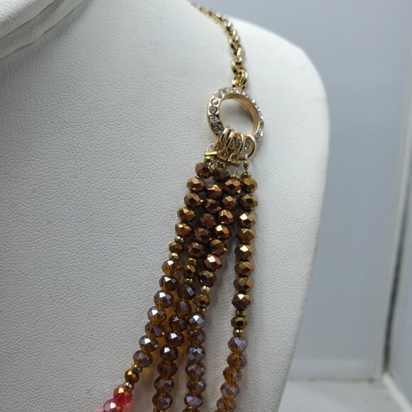 Ali Khan 4 row garnet glass beads with gold chain layered necklace - Picture 6 of 8